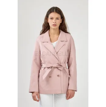 Dámský kabát Koženkové sako s vázáním Ovania ESC 5262 barva: růžová, velikost: M