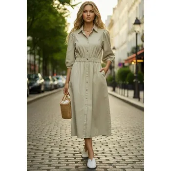 Dámské šaty Dlouhé džínové šaty CIMINY C11137 barva: zelená-khaki, velikost: S