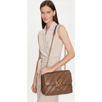 Kabelka PINKO KOŽENÁ KABELKA BIG LOVE BAG PUFF BÉŽOVÁ