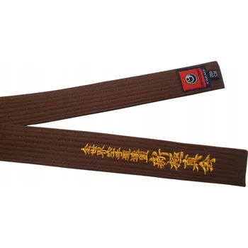 Hnědý pás Obi Passai 280 cm Karate Shinkyokushinkai s výšivkou IKO