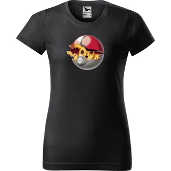 Dámské tričko levne-damske-bavlnene-tricko-potisk-pikachu Velikost dámská trička Basic: M šířka 47, délka 63, Odstín dámské tričko Basic: Grafitové