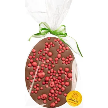 Čokoláda Velké velikonoční vajíčko s kousky bílé čokolády obalenými v malině