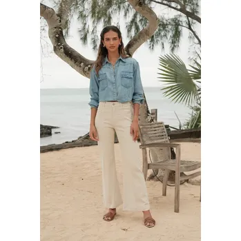 Dámské džíny Stylové džíny 7/8 wide-leg Onado H5026 barva: béžová, velikost: XXL