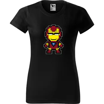 Dámské tričko levne-damske-bavlnene-tricko-potisk-pixel-Iron-man Velikost dámská trička Basic: S šířka 44, délka 60, Odstín dámské tričko Basic: Černé