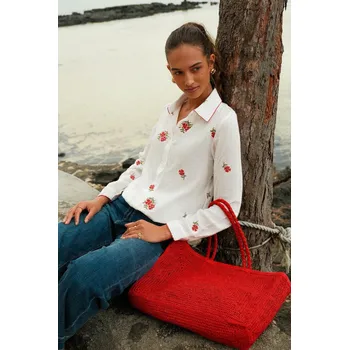 Dámská halenka Bavlněná košile s výšivkou Onado XK015 barva: bílá, velikost: S