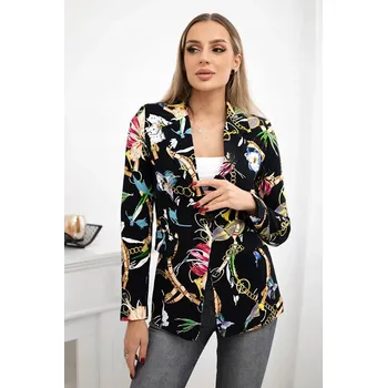 Dámské sako Bavlněná Sako s knoflíky s potiskem černá+velkozelená m