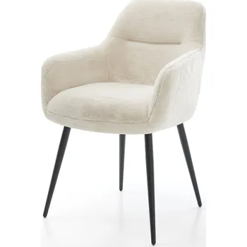 Jídelní židle DELIFE Jídelní židle Pejo-Flex plyšový manšestr krémová bílá 4 nohy zúžené černá taštičkové pružiny