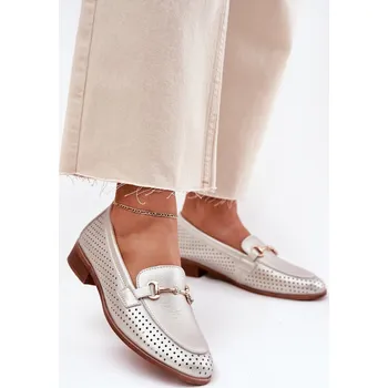 Dámské mokasíny Kožené dámské mokasíny se zdobením na plochém podpatku S.Barski LR51-594 Barva: Stříbrná, Velikost: 36