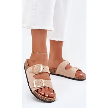 Dámské pantofle Boto Dámské Pantofle Z Eko Semiše Přezky Vorella Barva: Béžová, Velikost: 42