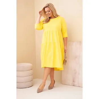 Dámské šaty Dámská bavlněná sukýnka Plus Size s volány a ohrnutým rukávem žlutá UNI