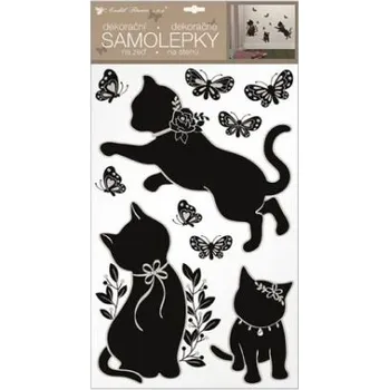 Samolepící dekorace Samolepky 10490 na zeď černé kotě s glitry a kamínky 32 x 60 cm