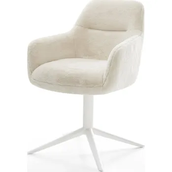 Jídelní židle DELIFE Jídelní židle Pejo-Flex plyšový manšestr krémová bílá podnož křížová bílá 360° otočný houpací funkce taštičkové pružiny