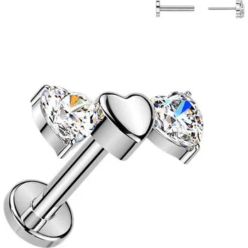 Piercing Šperky4U Piercing do brady se srdíčky - PUSH IN labreta TITAN - TIT1630