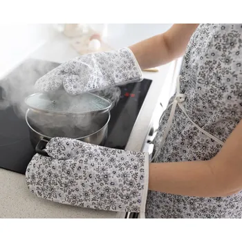 Chňapka Výrobce Kuchyňské chňapky květinky šedé Chňapka 100%bavlna / 100% teflon