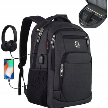 Batoh Černý Unisex s USB portem a protikrádežovou kapsou