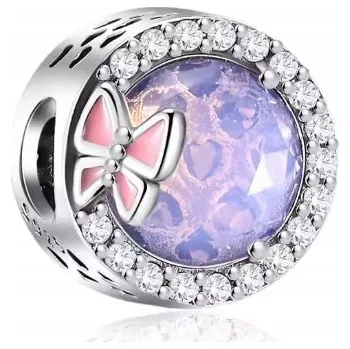 Přívěsek Charms s lesklým lila kamenem beads motýl, přívěsek stříbro s925