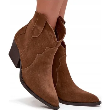 Dámská obuv Nazouvací KOTNÍKOVÉ BOTY z přírodní semiše, zateplené KOVBOJSKÉ BOTY, barva camel, velikost 41