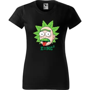 Dámské tričko levne-damske-bavlnene-tricko-potisk-Einstein-Rick-Morty Velikost dámská trička Basic: S šířka 44, délka 60, Odstín dámské tričko Basic: Černé