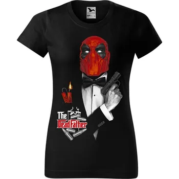 Dámské tričko levne-damske-bavlnene-tricko-potisk-Kmotr-Dead-Pool Velikost dámská trička Basic: XL šířka 56, délka 67, Odstín dámské tričko Basic: Černé