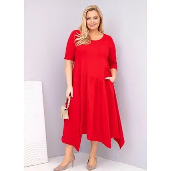 Dámské šaty Dámská bavlněná sukýnka Plus Size s asymetrickým spodním okrajem červená UNI