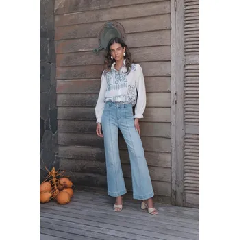 Dámské džíny Stylové džíny 7/8 wide-leg Onado H5026 barva: modrá džínová, velikost: XL