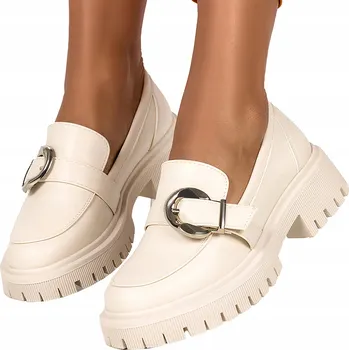 Dámské mokasíny Dámské Béžové MOKASÍNY s přezkou na profilované PLATFORMĚ Nazouvací vel. 40
