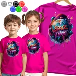 DĚTSKÉ TRIČKO T-SHIRT - SPACE – NEONOVÝ VESMÍR V KRUHU VZOR - M