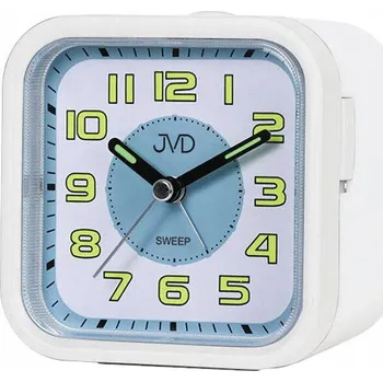 Budík BÍLÝ PODSVÍCENÝ ČTVERCOVÝ 10 cm BUDÍK S OPAKOVANÝM BUZENÍM JVD SRP9504.3 TICHÝ CHOD