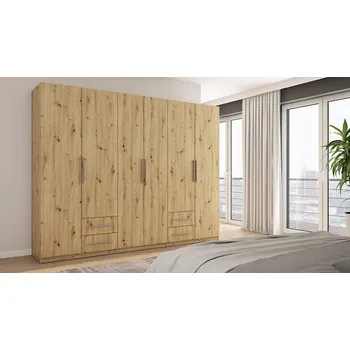 Šatní skříň Skříň eMeblast Šatní skříně s otevíracími dveřmi 280 x 220 x 57 cm dub artisan skříň se zrcadlem