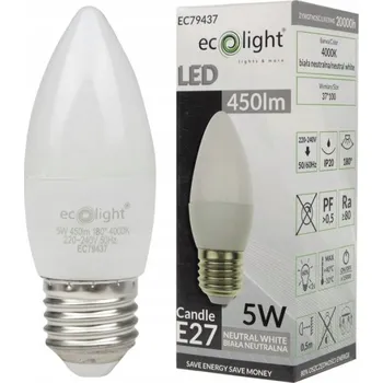 Žárovka LED ŽÁROVKA SVÍČKA E27 5W BÍLÁ NEUTRÁLNÍ