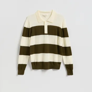 Pánský svetr Reserved - Polo svetr z merino vlny - zelená - 047IS-87P - 047IS-87P-S