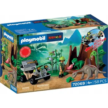 Stavebnice Playmobil PLAYMOBIL Úkryt dinosaura T-Rex Brachiosaurus Čtyřkolka s pohonem Promo Pack 72069