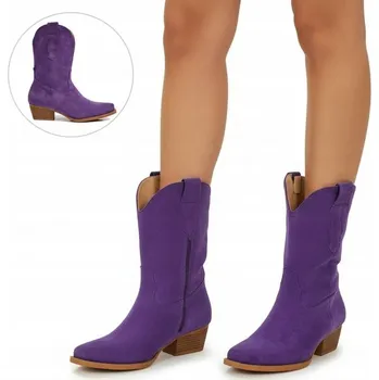 Dámská zimní obuv FIALOVÉ KOTNÍKOVÉ BOTY DÁMSKÉ KOVBOJSKÉ BOTY SPIREHUSH 38