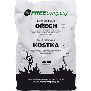 Tuhé palivo FREE COMPANY, s.r.o. Tříděné pytlované černé uhlí pro klasická kamna, kostka 800 kg