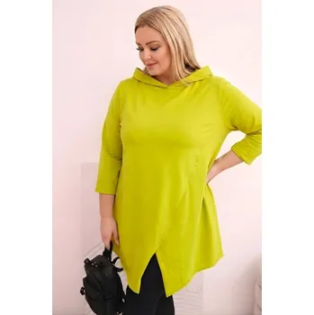 Dámská halenka Dámská bavlněná blůza Plus Size asymetrická s ohrnutým rukávem olivová UNI