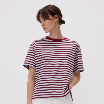 Dámské tričko Reserved - Pruhované bavlněné tričko - hnědá - 955ED-83X - 955ED-83X-S