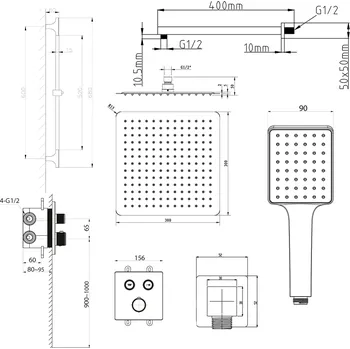 Sprchový set Sapho Smart Select podomítkový sprchový set sprchová baterie podomítková termostatická s příslušenstvím 2 výstupy černá matná RP042B-02
