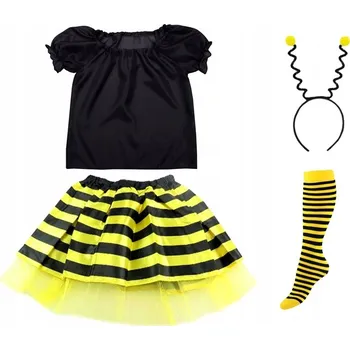 Karnevalový kostým KOSTÝM VČELKA, KOSTÝM VČELY, OSY – SET SUKNĚ, ČELENKA, VELIKOST 98-110, 4 DÍLY