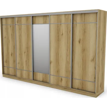 Šatní skříň Skříň eMeblast Posuvné skříně 400 x 244 x 65 cm dub přírodní skříň se zrcadlem