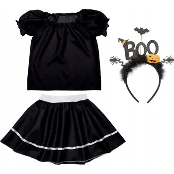 Karnevalový kostým KOSTÝM HALLOWEEN BOO DUCH STRAŠIDELNÝ OBLEČEK ČELENKA TYL ČERNÝ 116-128 3 díly