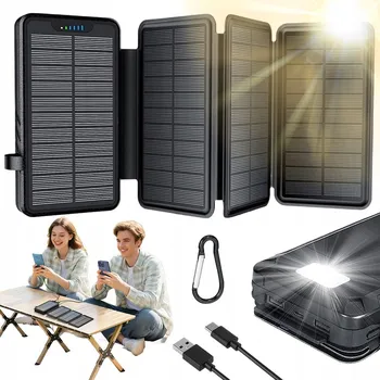Powerbanka SOLÁRNÍ POWERBANKA 26800MAH 3 PORTY LED SVÍTILNA ČERNÁ SE SOLÁRNÍM PANELEM
