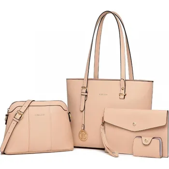 Kabelka Set 4 produktů - byznys kabelka, crossbody kabelka, psaníčko a dokladovka Miss Lulu - béžový LG2110-PK