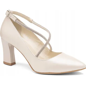 Dámské lodičky Butdam svatební boty z přírodní kůže, kostka, velikost 35, bílá