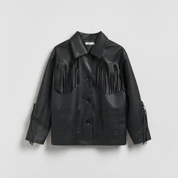 Dámské sako Reserved - Bunda s třásněmi - černý - 868GA-99X - 868GA-99X-L