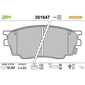 Brzdová destička Sada brzdových destiček, kotoučová brzda VALEO 301647