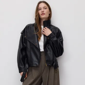 Reserved - Bunda s umělé kůže - černý - YH599-99X - YH599-99X-XS