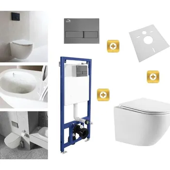 Klozet Erga Erga, závěsný set pod omítku Laveo Akan + závěsná WC mísa Lily+ s toaletním sedadlem z duroplastu + splachovací tlačítko, bílá lesklá, ERG-SETLAVLILYWHGF