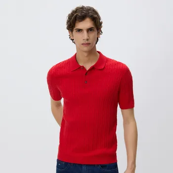 Pánský svetr Reserved - Strukturální polo svetr - červená - 654HD-33X - 654HD-33X-S