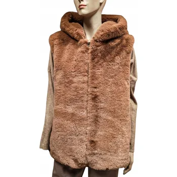 Dámská vesta Béžová EKO Vesta z KOŽEŠINA ELEGANTNÍ S KAPUCÍ na Zip a Kapsami