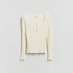 Reserved - Tričko s dlouhými rukávy a vysokým podílem modalu - krémová - 114IT-01X - 114IT-01X-XL